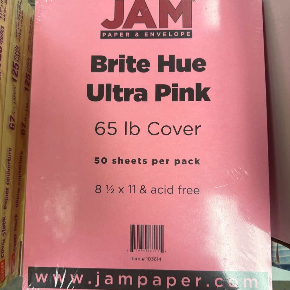 JAM Paper Brite HueColour Cardstock, 8.5 X 11 Ultra Pink 65 lb Cover BRAND NEW